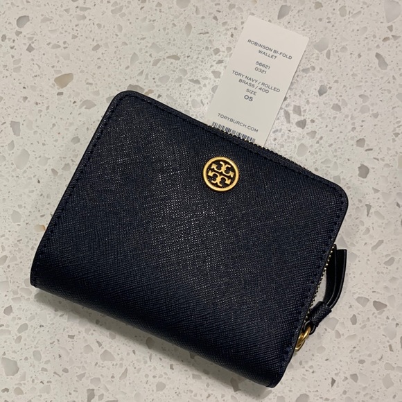 TORY BURCH Authentic Navy Blue Robinson Leather Bi-fold Wallet New With Tag - Picture 4 of 12